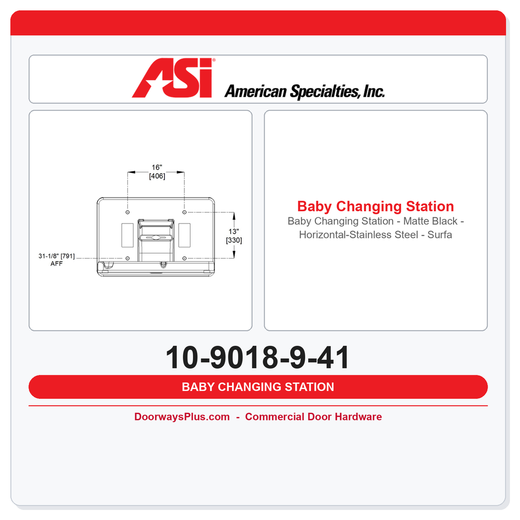 ASI 10-9018-9-41 Baby Changing Station – Horizontal Stainless Steel, Matte Black, Surface Mounted
