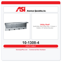 ASI 10-1308-4 Shelf/Utility Hook & Mop Strip – 5 Hooks, 4 Holders, 44" Surface Mounted