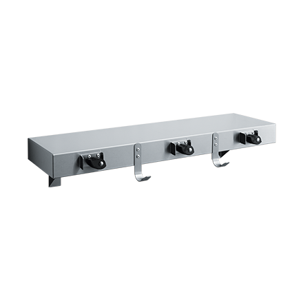 ASI 10-1315-3 Shelf/Utility Hook & Mop Strip w/ Drying Rod - 2 Hooks, 3 Holders - 30"L - Surface Mounted