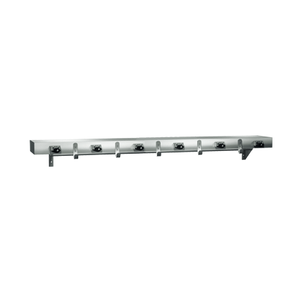 ASI 10-1315-6 Shelf/Utility Hook & Mop Strip w/ Drying Rod - 5 Hooks, 6 Holders - 48"L - Surface Mounted