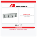 ASI 10-127 Security Clothes Hook Strip – Front Mount Surface Mounted