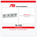 ASI 10-129 Security Clothes Hook Strip – Front Mount, Surface Mounted