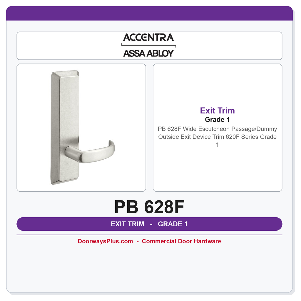 Accentra PB 628F Wide Escutcheon Passage/Dummy Outside Exit Device Trim | 620F Series | Grade 1