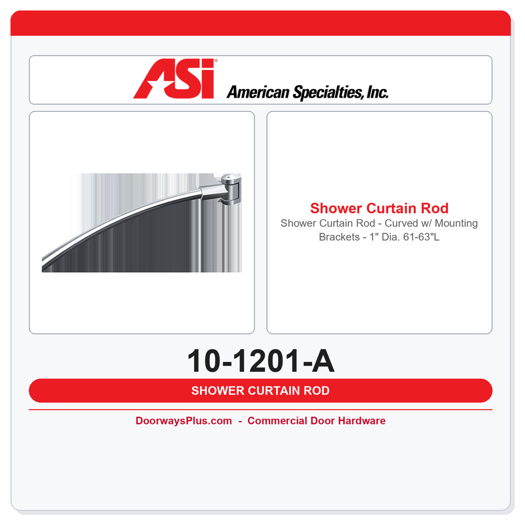 ASI 10-1201-A Shower Curtain Rod - Curved w/ Mounting Brackets - 1" Dia. 61-63"L