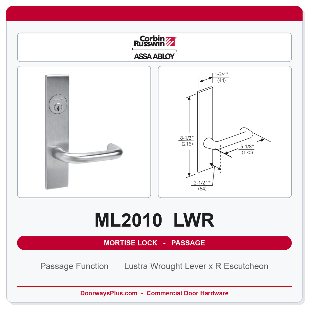 Corbin Russwin ML2010 LWR Passage or Closet Mortise Latchset | Grade 1 Commercial