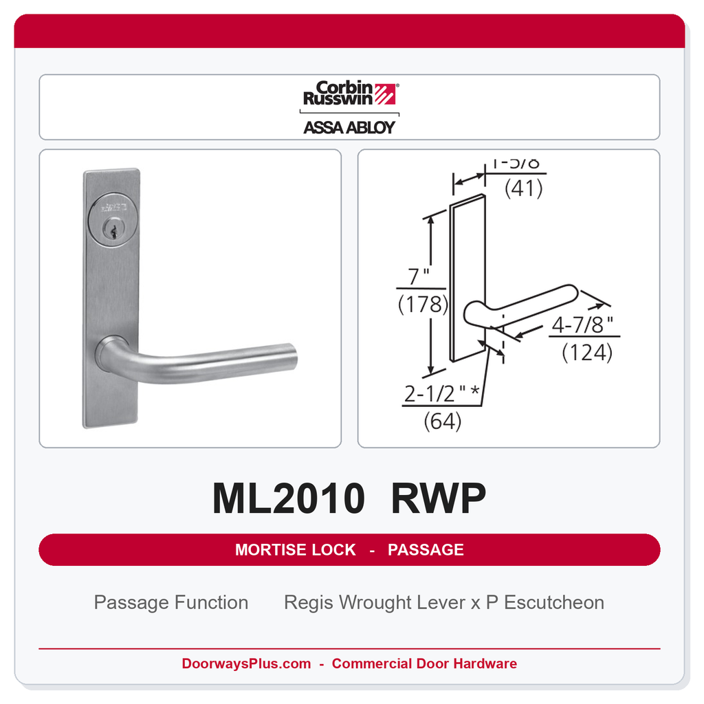 Corbin Russwin ML2010 RWP Passage or Closet Mortise Latchset | Grade 1 Commercial