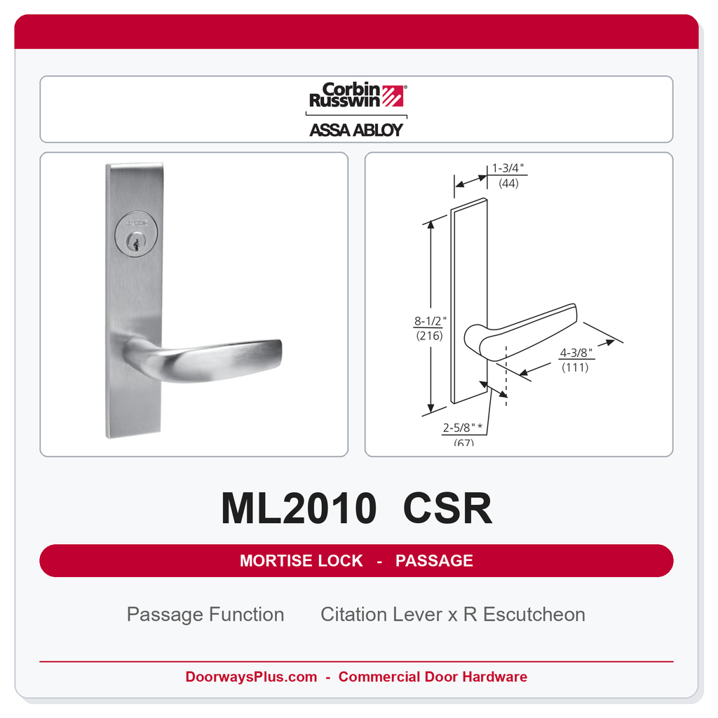 Corbin Russwin ML2010 CSR Passage or Closet Mortise Latchset | Grade 1 Commercial