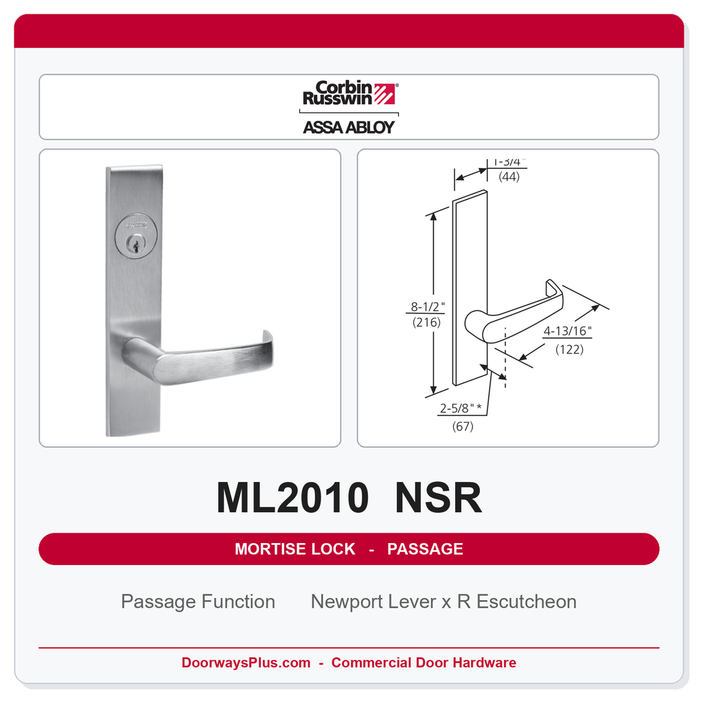 Corbin Russwin ML2010 NSR Passage or Closet Mortise Latchset | Grade 1 Commercial