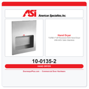ASI 10-0135-2 TURBO-Tuff Recessed ADA Hand Dryer 208-240V Satin Stainless