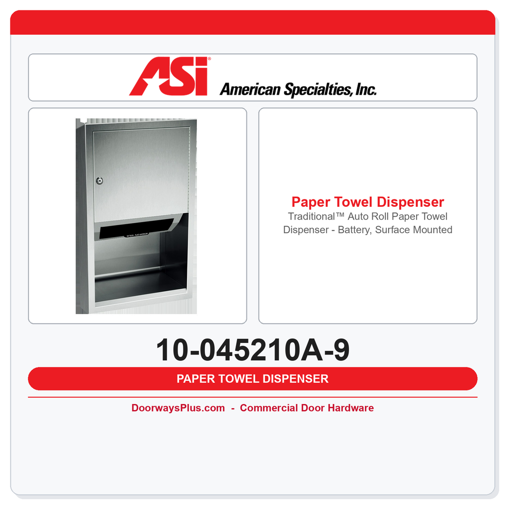 ASI 10-045210A-9 Traditional™ Auto Roll Paper Towel Dispenser – Battery, Surface Mounted