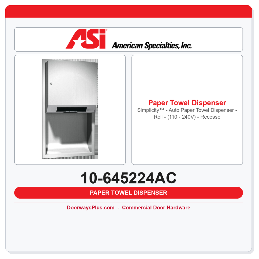 ASI 10-645224AC Simplicity™ - Auto Paper Towel Dispenser - Roll - (110 - 240V) - Recessed