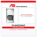 ASI 10-645224AC Simplicity™ - Auto Paper Towel Dispenser - Roll - (110 - 240V) - Recessed