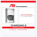 ASI 10-645224AC-9 Simplicity Auto Roll Paper Towel Dispenser 110-240V Surface Mounted