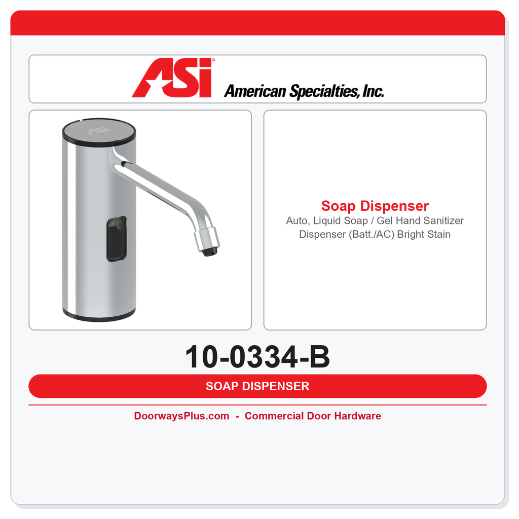 ASI 10-0334-B Auto Liquid Soap & Hand Sanitizer Dispenser, Batt./AC, Bright Stainless, 50.7 oz., Vanity Mount