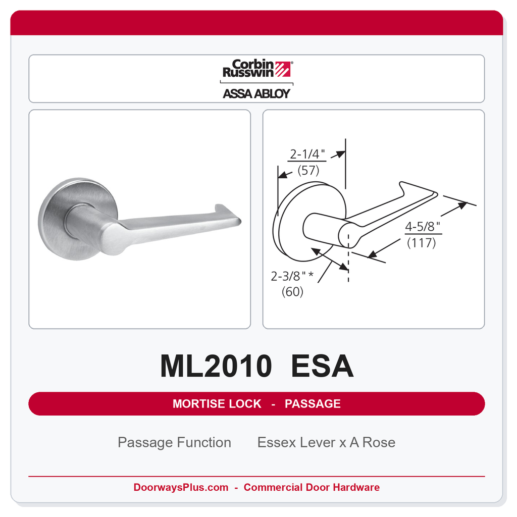 Corbin Russwin ML2010 ESA Passage or Closet Mortise Latchset | Grade 1 Commercial