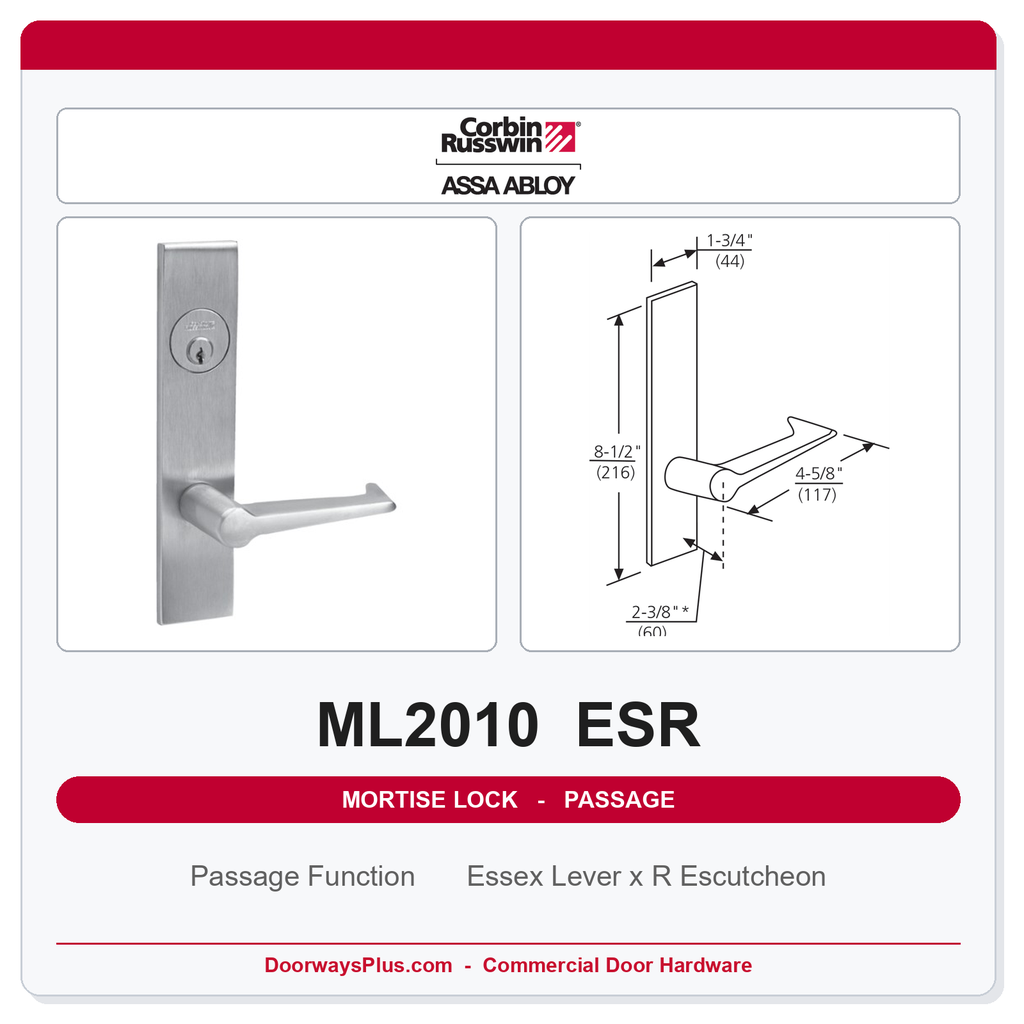 Corbin Russwin ML2010 ESR Passage or Closet Mortise Latchset | Grade 1 Commercial
