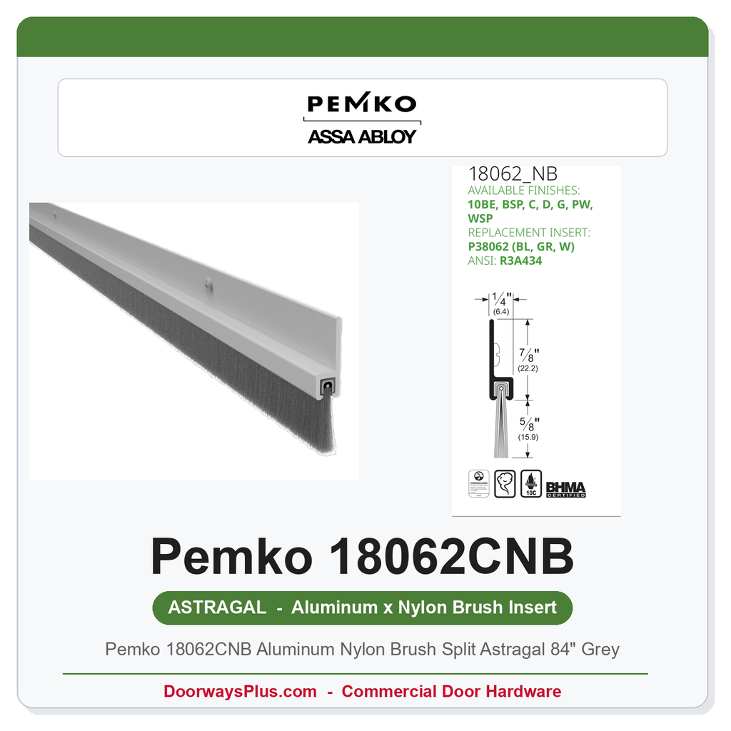 Pemko 18062CNB Aluminum Nylon Brush Split Astragal 84" Grey | Meeting Stile Seal