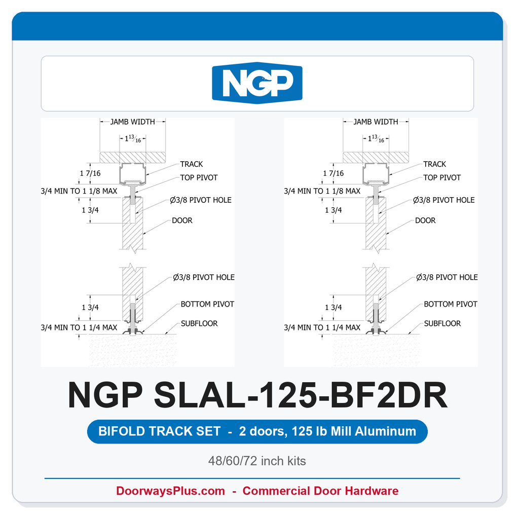 NGP SLAL-125-BF2DR Aluminum Bi-Fold Track Set for 2 Doors | 125 lb | National Guard