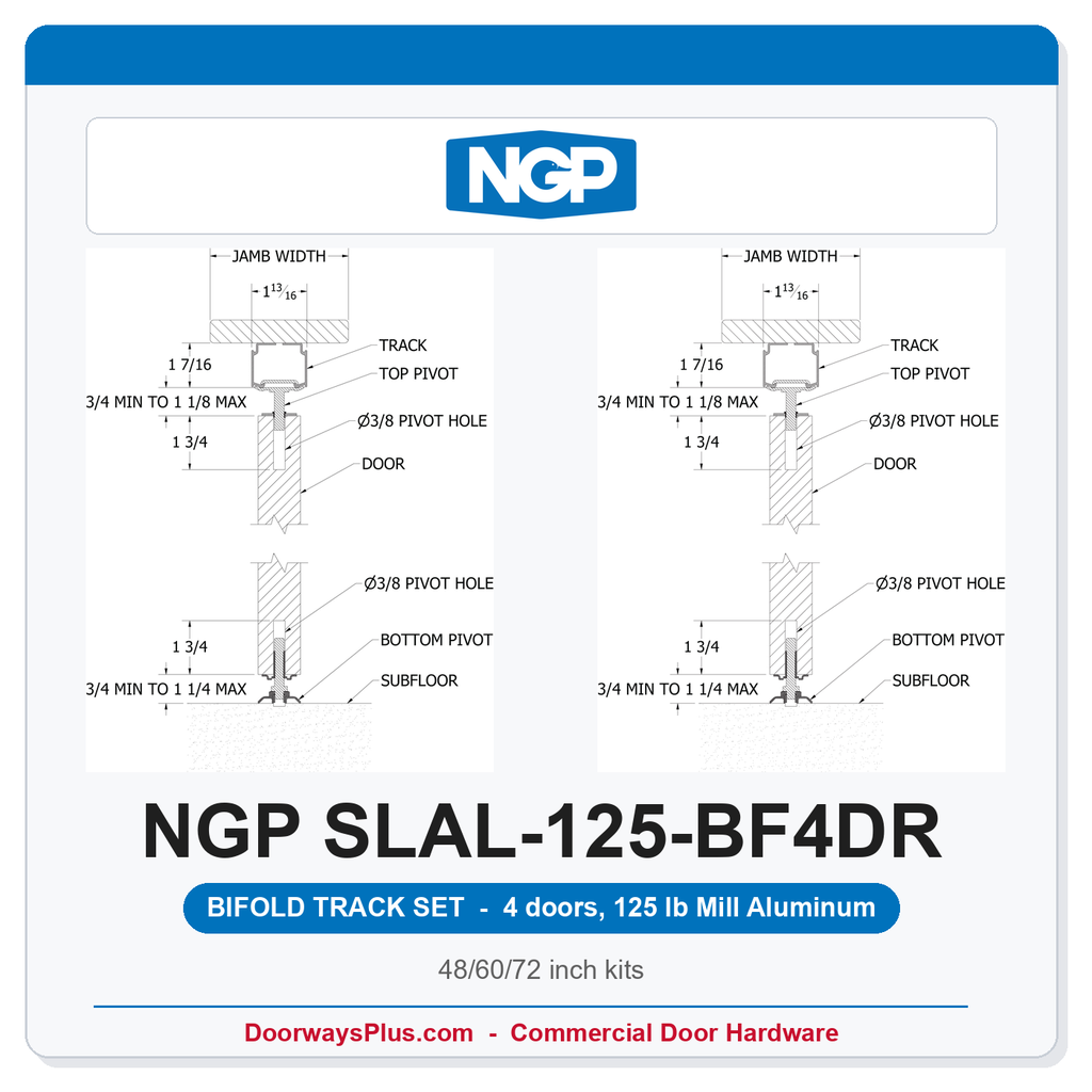 NGP SLAL-125-BF4DR Aluminum Bi-Fold Track Set for 4 Doors | 125 lb | National Guard