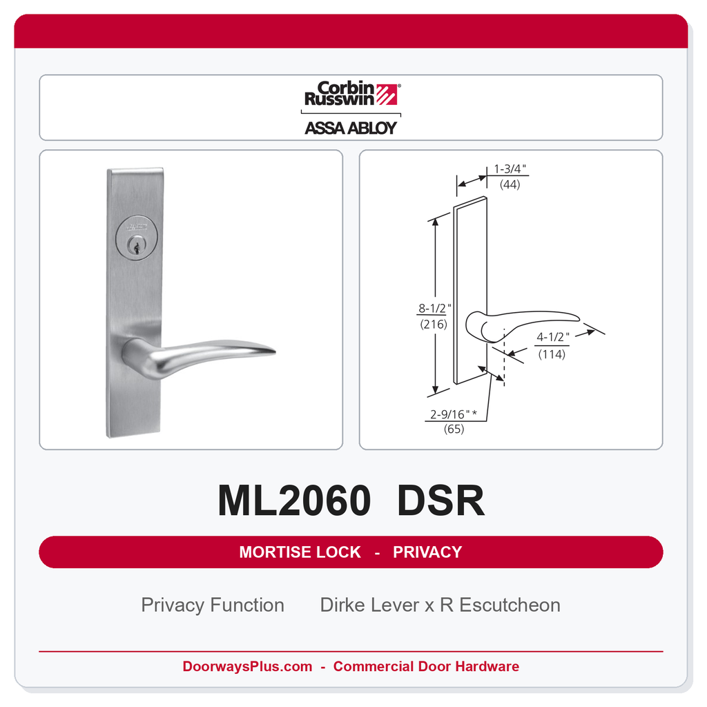 Corbin Russwin ML2060 DSR Privacy Mortise Latchset | Grade 1 Commercial