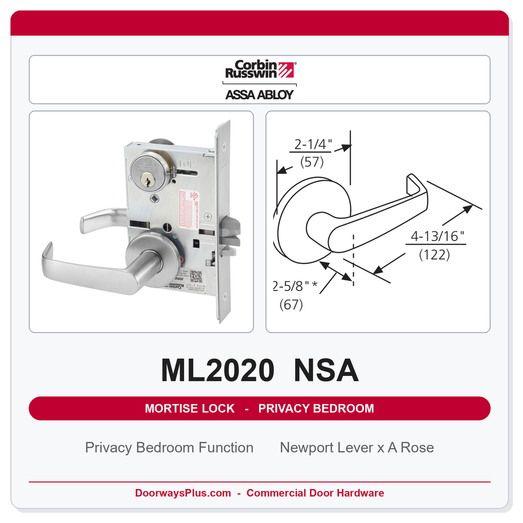 Corbin Russwin ML2020 NSA Privacy Bedroom or Bathroom Mortise Lockset | Grade 1 Commercial