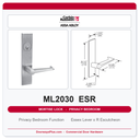 Corbin Russwin ML2030 ESR Privacy Bedroom or Bathroom Mortise Lockset | Grade 1 Commercial