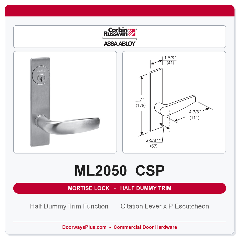 Corbin Russwin ML2050 CSP Half Dummy Trim | Grade 1 Commercial