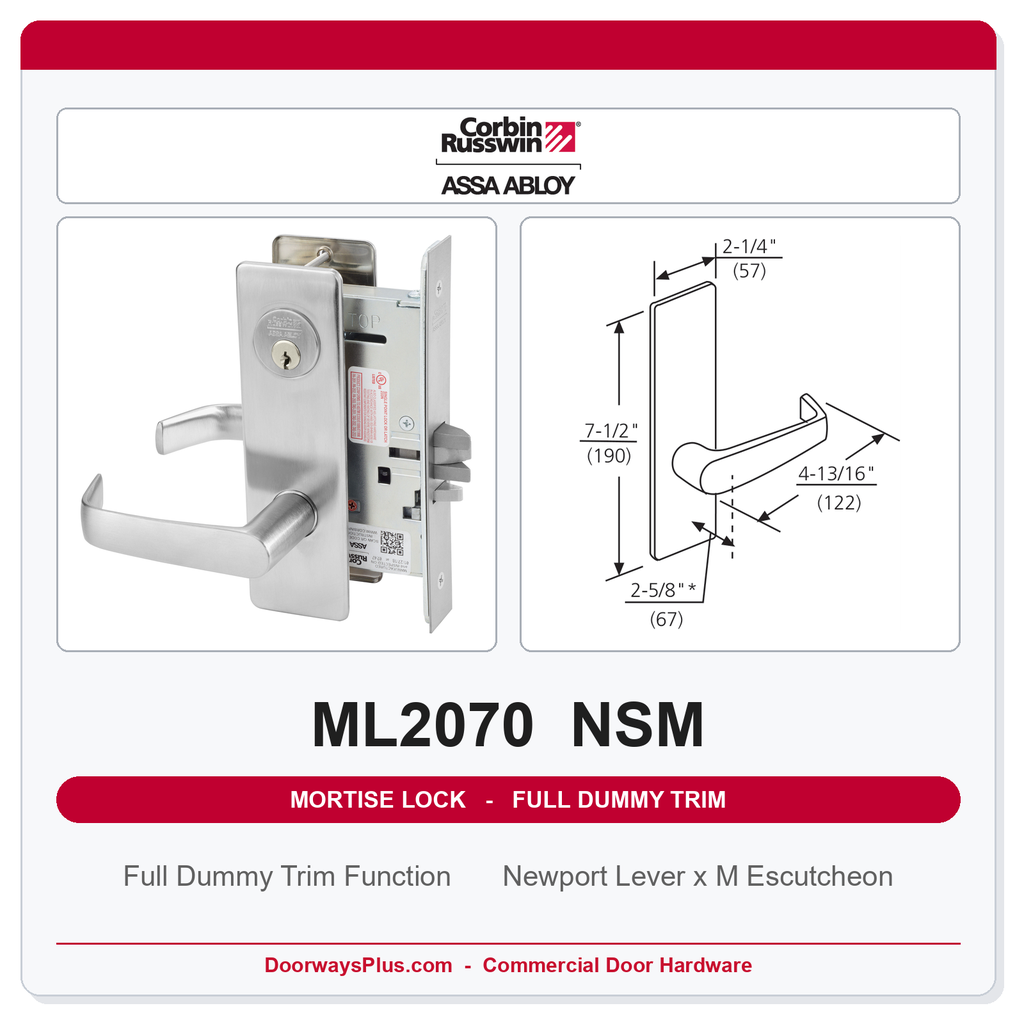 Corbin Russwin ML2070 NSM Full Dummy Trim | Grade 1 Commercial