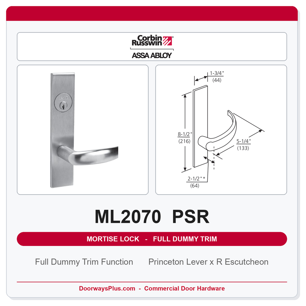 Corbin Russwin ML2070 PSR Full Dummy Trim | Grade 1 Commercial