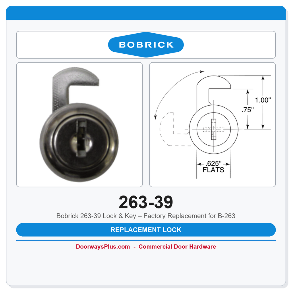 Bobrick 263-39 Lock & Key – Factory Replacement for B-263