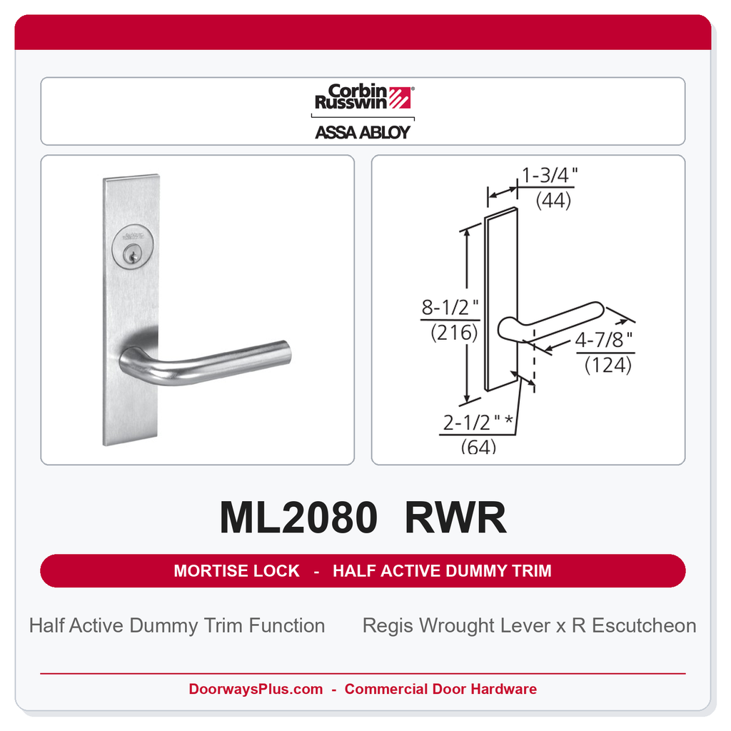 Corbin Russwin ML2080 RWR Half Active Dummy Trim | Grade 1 Commercial