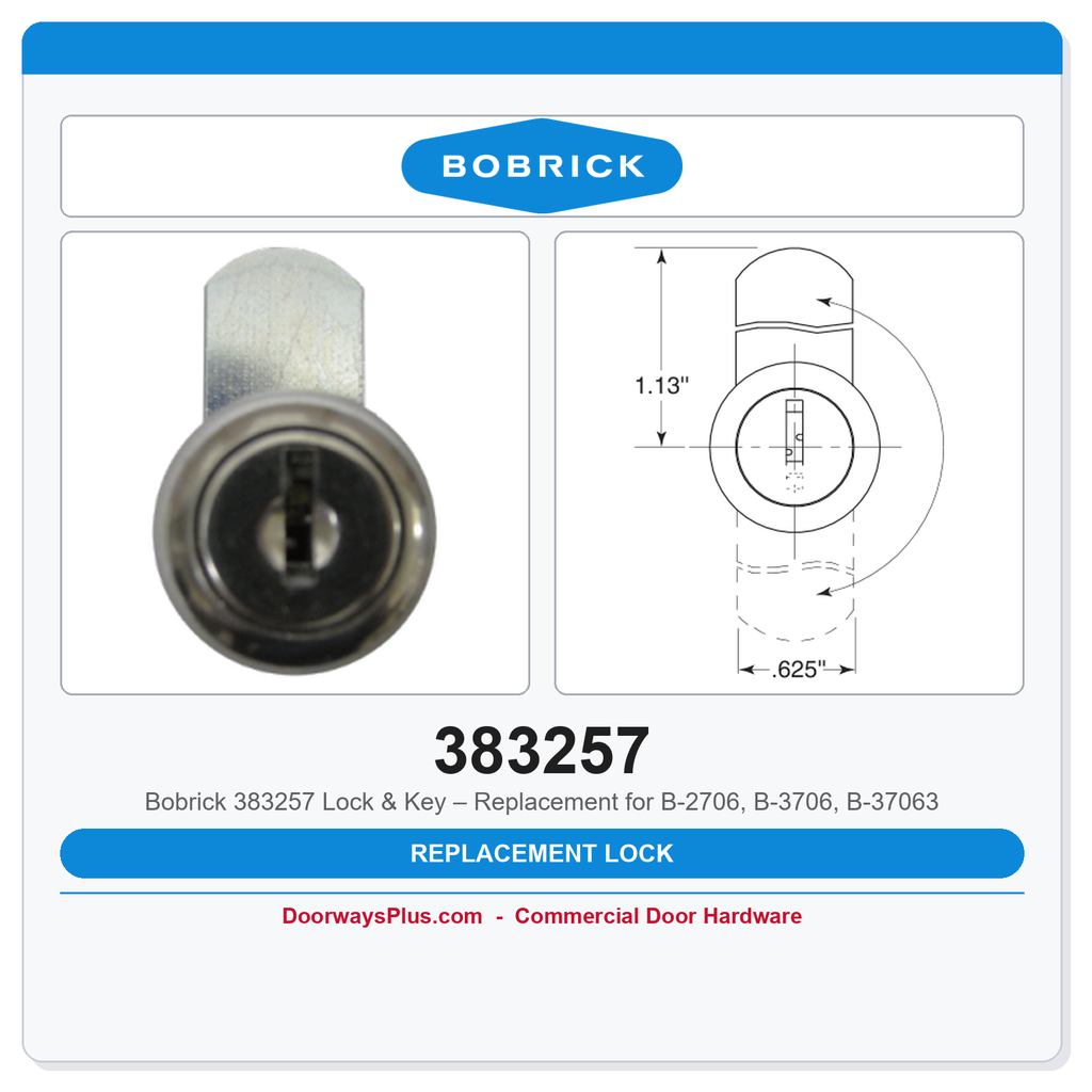Bobrick 383257 Lock & Key – Replacement for B-2706, B-3706, B-37063