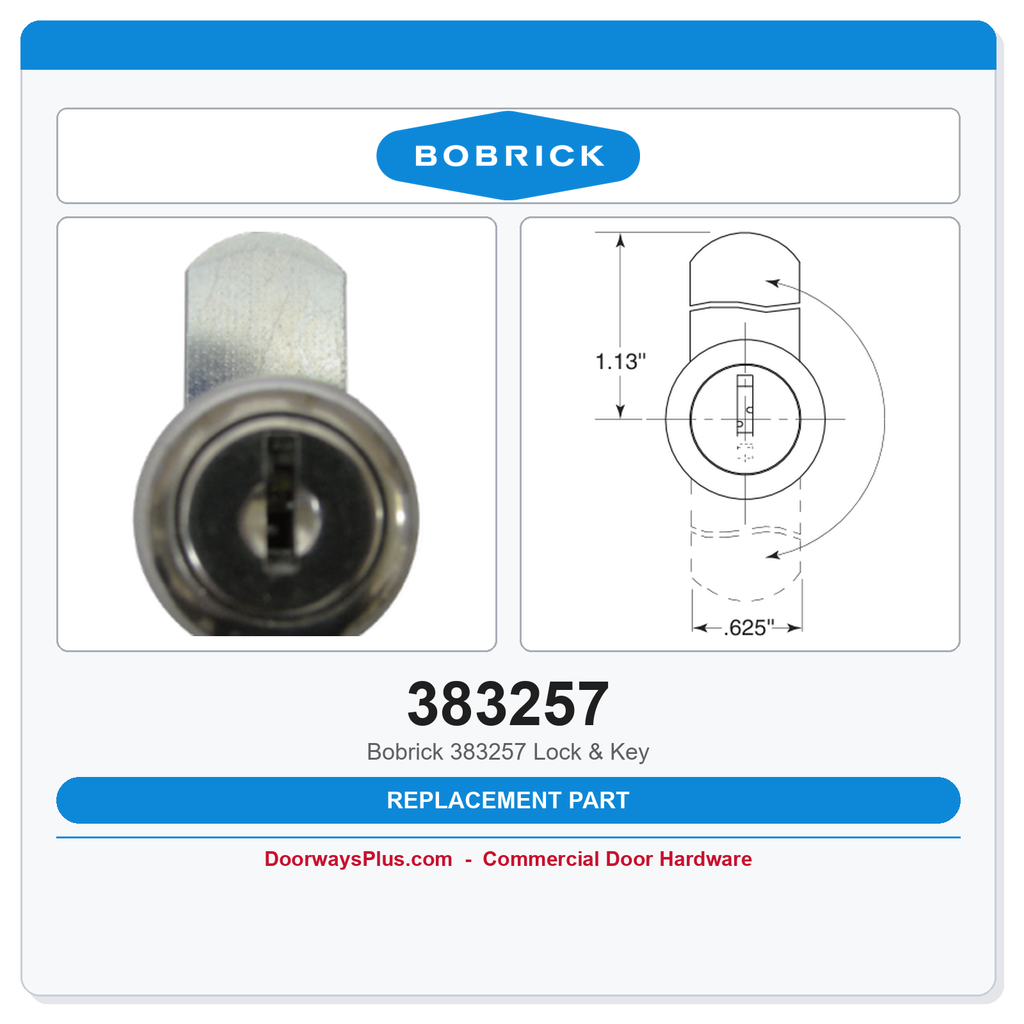 Bobrick 383257 Lock & Key – Replacement for B-2706, B-3706, B-37063