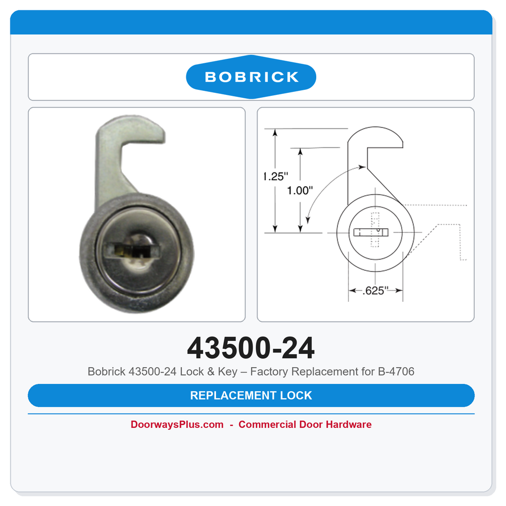 Bobrick 43500-24 Lock & Key – Factory Replacement for B-4706