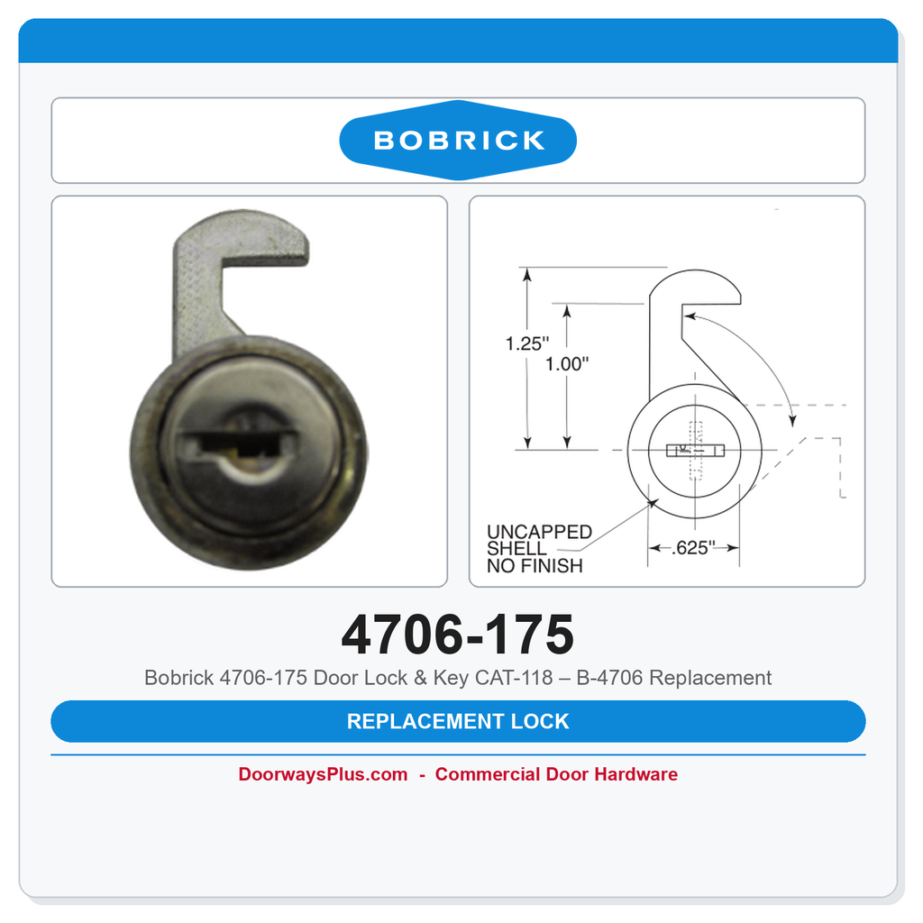 Bobrick 4706-175 Door Lock & Key CAT-118 – B-4706 Replacement