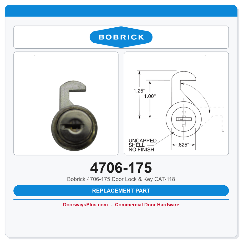 Bobrick 4706-175 Door Lock & Key CAT-118