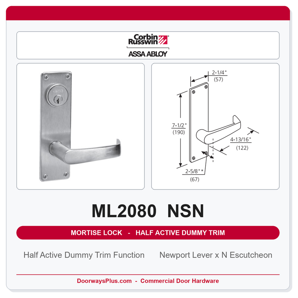 Corbin Russwin ML2080 NSN Half Active Dummy Trim | Grade 1 Commercial
