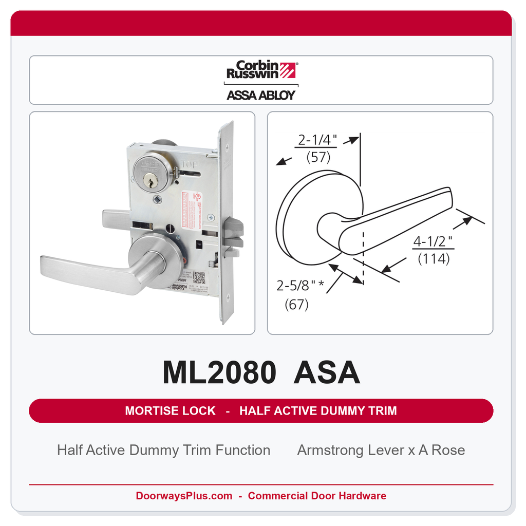 Corbin Russwin ML2080 ASA Half Active Dummy Trim | Grade 1 Commercial