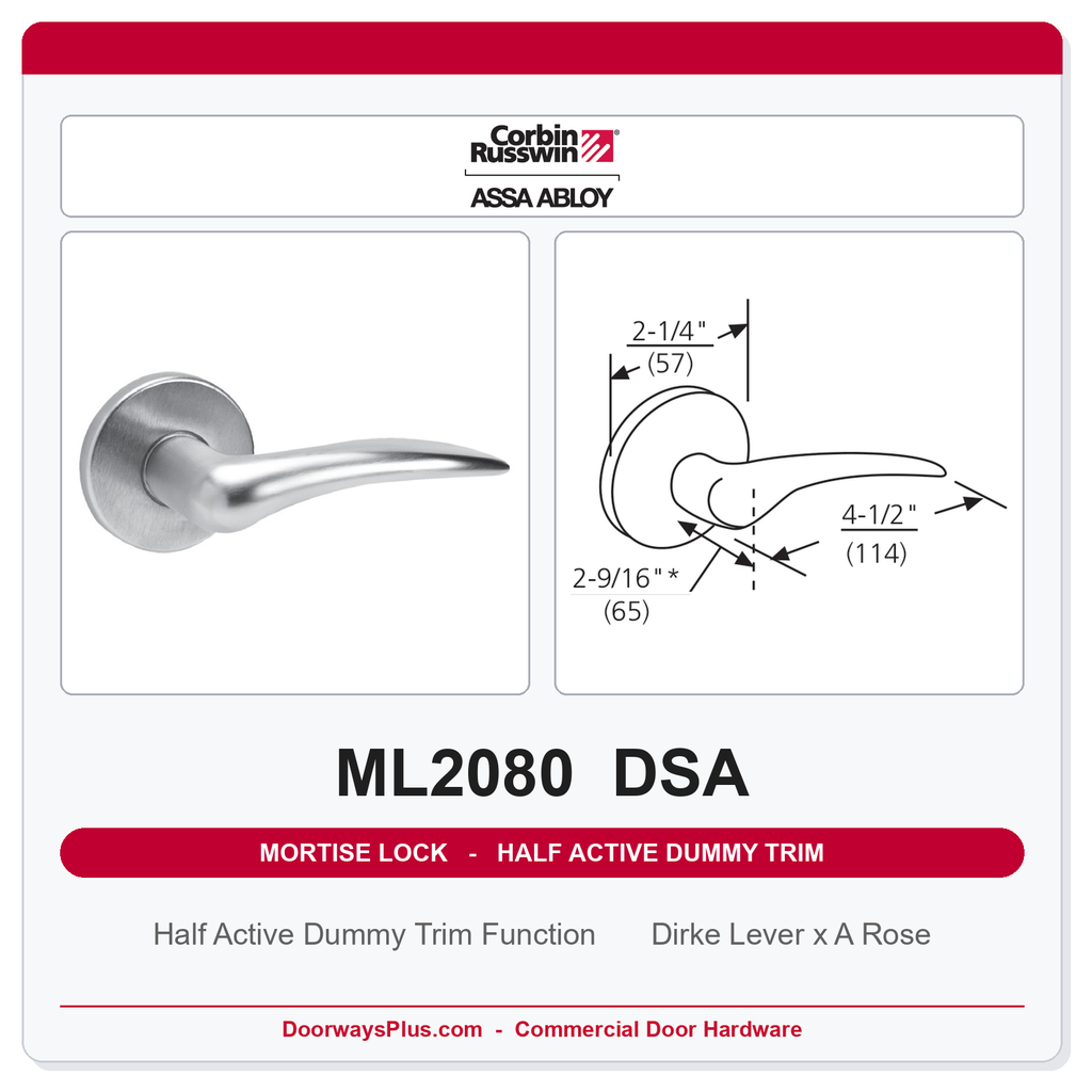 Corbin Russwin ML2080 DSA Half Active Dummy Trim | Grade 1 Commercial