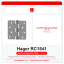 Hager RC1541 4x4 Plain Bearing Hinge – 1/4" Radius Non-Ferrous