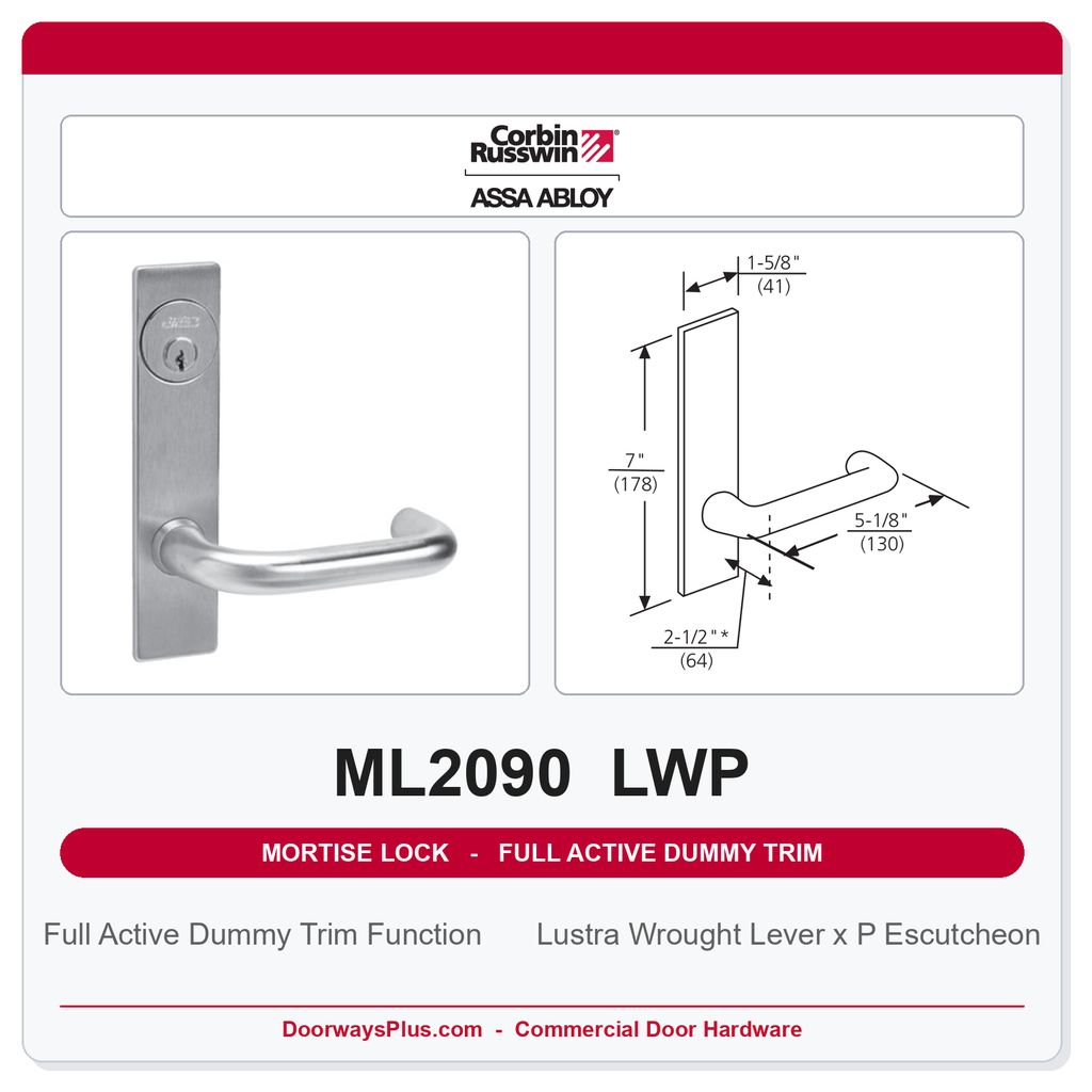 Corbin Russwin ML2090 LWP Full Active Dummy Trim | Grade 1 Commercial