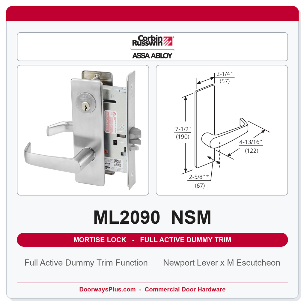 Corbin Russwin ML2090 NSM Full Active Dummy Trim | Grade 1 Commercial
