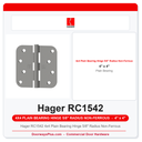 Hager RC1542 4x4 Plain Bearing Hinge 5/8" Radius Non-Ferrous