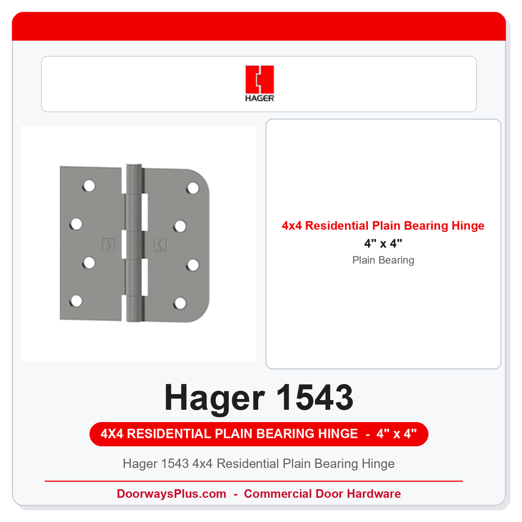 Hager 1543 4x4 Residential Plain Bearing Hinge | Square x 5/8" Radius Corner | Non-Ferrous