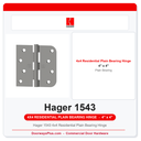 Hager 1543 4x4 Residential Plain Bearing Hinge | Square x 5/8" Radius Corner | Non-Ferrous