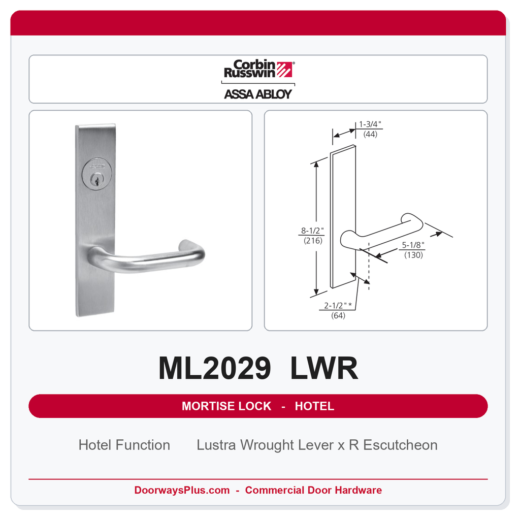 Corbin Russwin ML2029 LWR Hotel or Motel Mortise Lockset | Grade 1 Commercial
