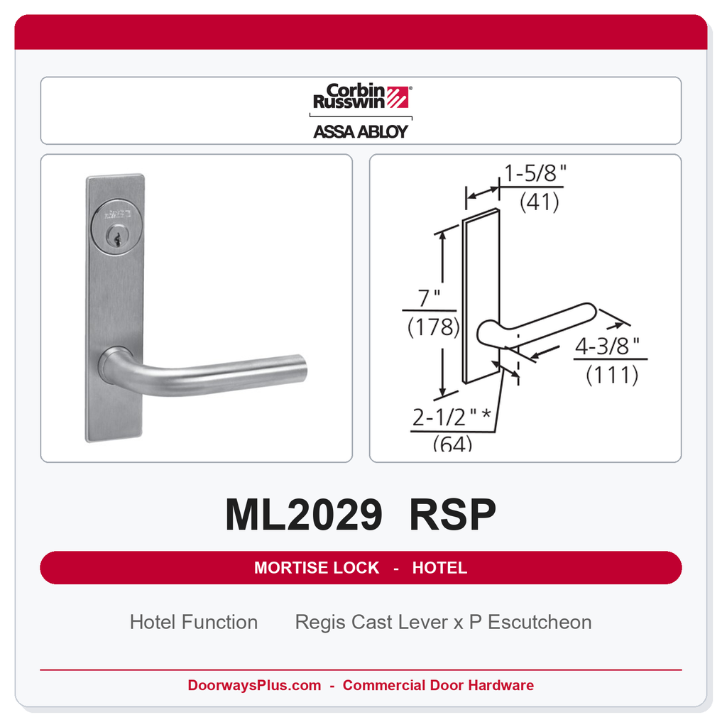 Corbin Russwin ML2029 RSP Hotel or Motel Mortise Lockset | Grade 1 Commercial