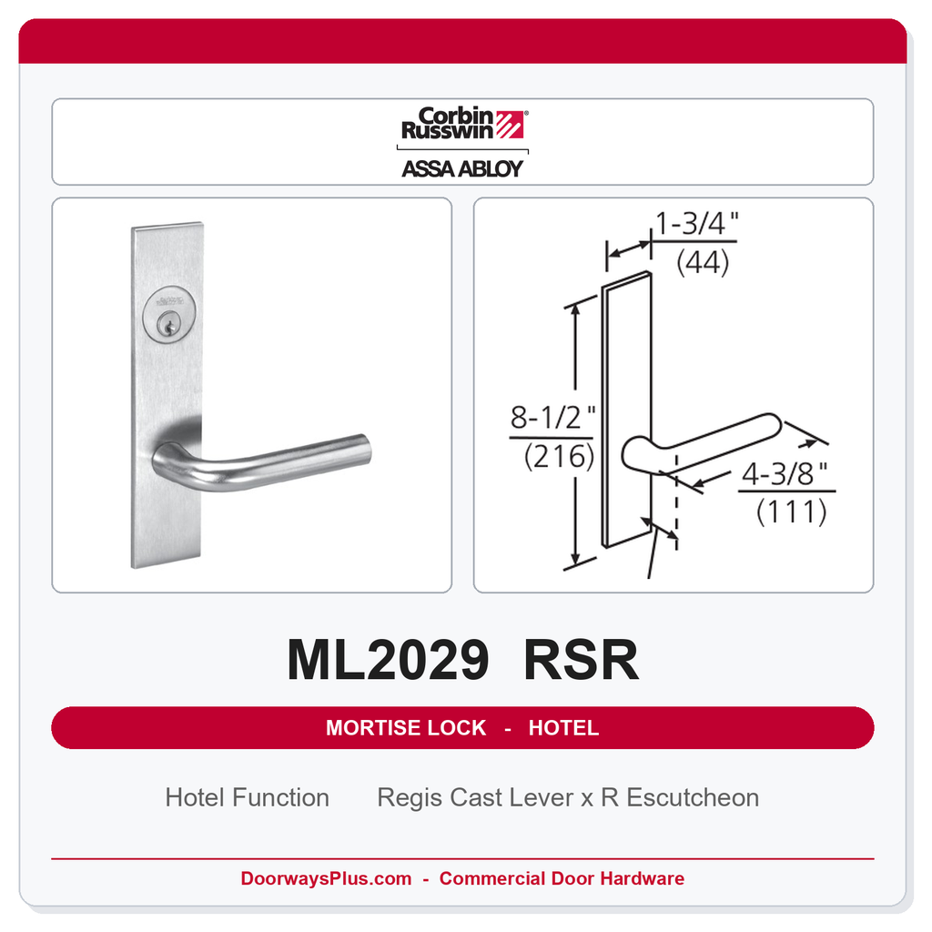 Corbin Russwin ML2029 RSR Hotel or Motel Mortise Lockset | Grade 1 Commercial