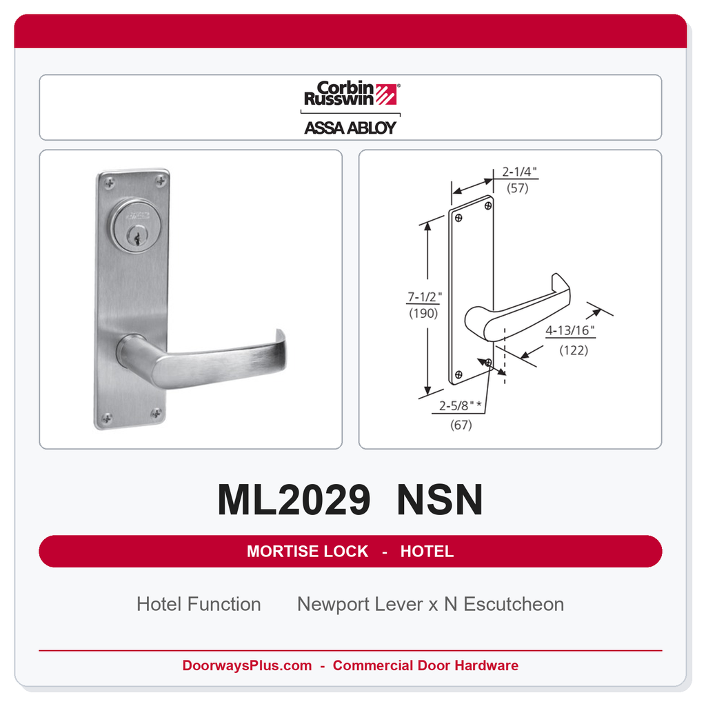 Corbin Russwin ML2029 NSN Hotel or Motel Mortise Lockset | Grade 1 Commercial