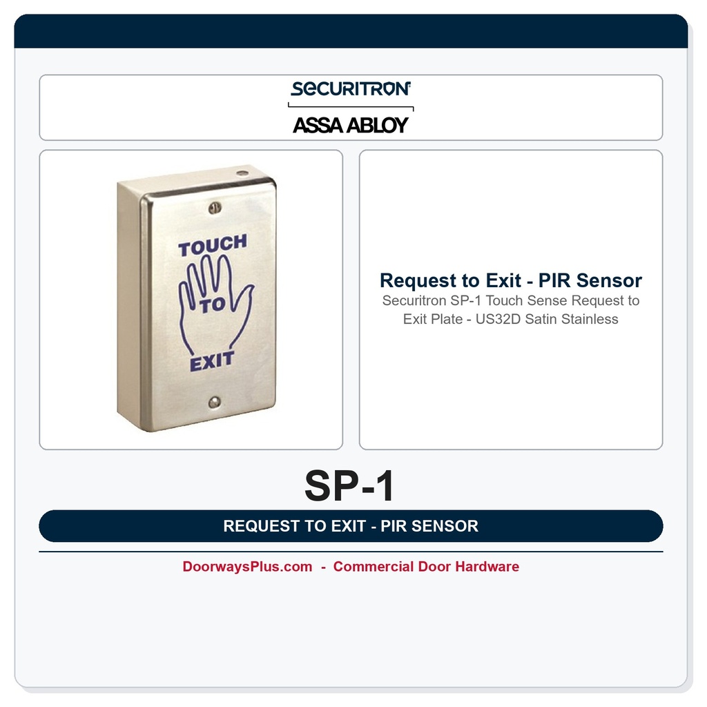 Securitron SP-1 Touch Sense Request to Exit Plate – US32D Satin Stainless